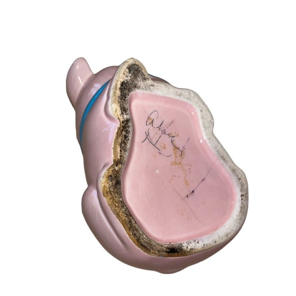 Pink Whimsical Happy Farmhouse Anthropomorphic Smiling Baby Pig Vintage Planter - Picture 3 of 7